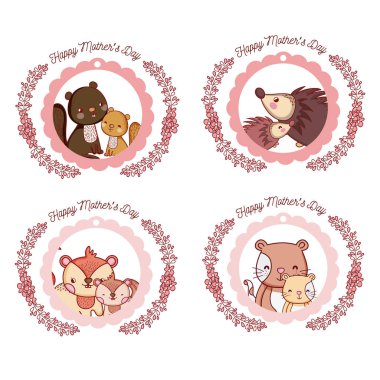 Mutlu anneler günü kartı sevimli kediler karikatürler ile vektör çizim grafik tasarım