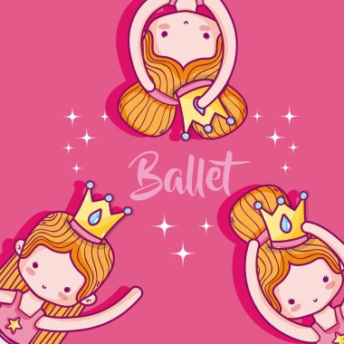 Şirin kızlar bale dansçıları çerçeve çizgi film illüstrasyon grafik tasarım vektör