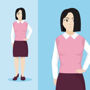 Genç kadın karikatür renkli arka plan vektör çizim grafik tasarım üzerine