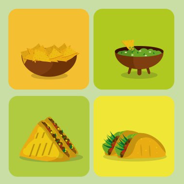 Meksika yemeği koleksiyonu çerçevelerde vektör çizim grafik tasarım