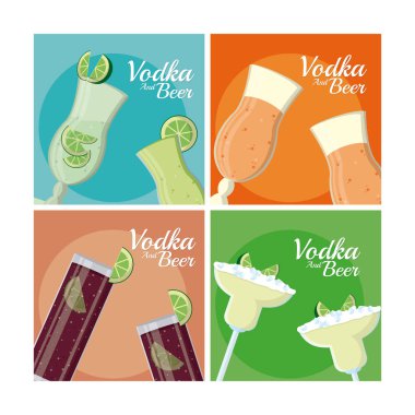 Votka ve bira çerçeve koleksiyonu vektör çizim grafik tasarım kare
