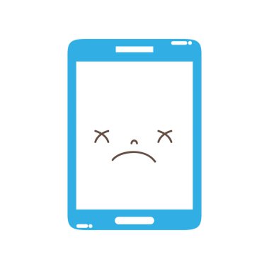 tam renkli kawaii smartphone sevimli kasvetli yüz vektör çizim