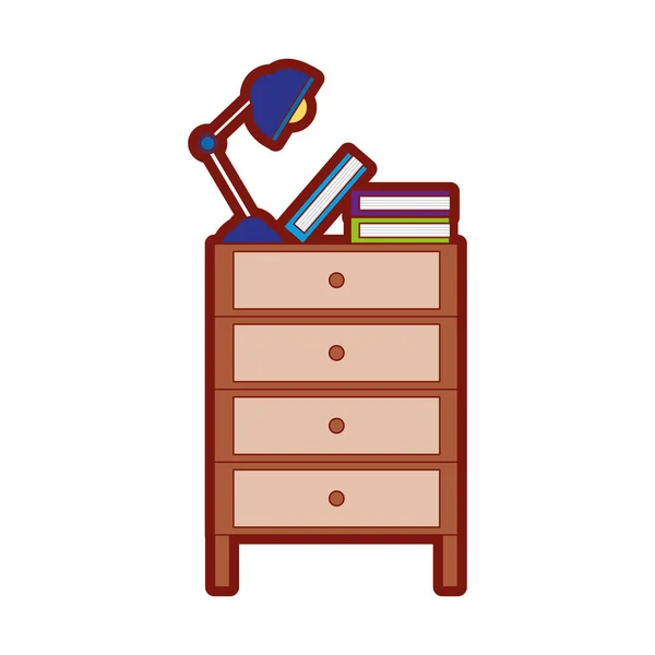 Lijn Kleur Cabinetbestand Archief Met Lamp Desk Boeken Vectorillustratie — Stockvector