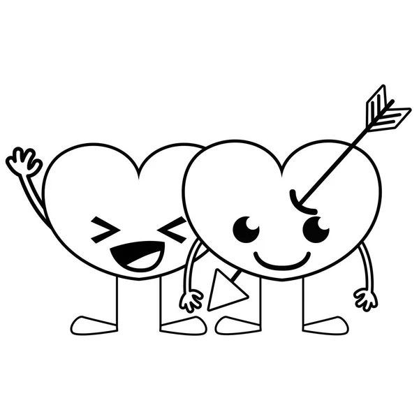 Line Smile Hearts Couple Kawaii Cartoons Vector Illustration — Stock Vector