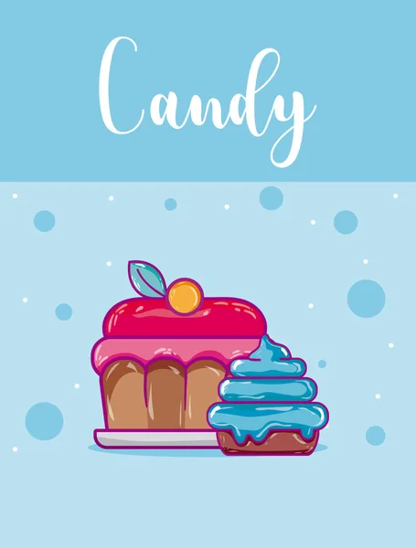 Süße Cupcake Und Eis Kegel Cartoon Vektor Illustration Grafik Design — Stockvektor