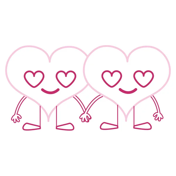 Color Line Couple Heart Love Kawaii Cartoons Vector Illustration — Stock Vector