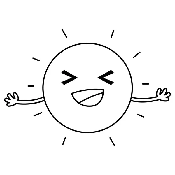 Line Happy Cute Sun Kawaii Arms Vector Illustration — Stock Vector