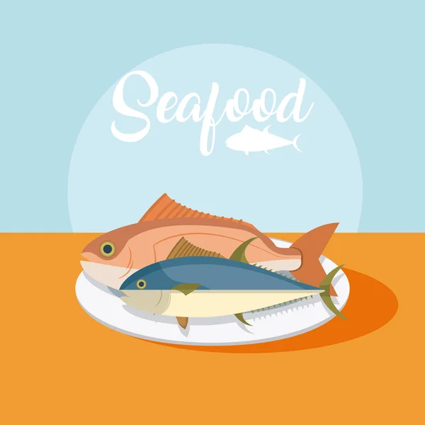 Poissons Sur Illustration Vectorielle Plat Graphisme — Image vectorielle