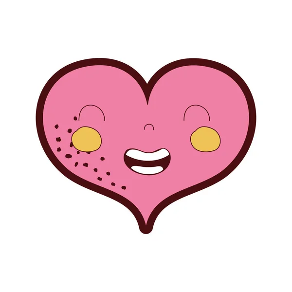 Línea Color Sonrisa Corazón Kawaii Con Expresión Facial Vector Ilustración — Vector de stock