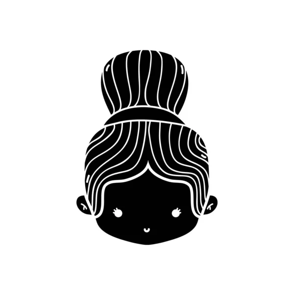 Contour Fille Tête Avec Chignon Conception Cheveux Illustration Vectorielle — Image vectorielle