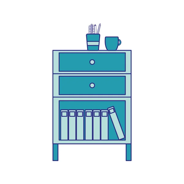 Archive Fichiers Armoire Couleur Avec Tasse Café Illustrations Vectorielles Livres — Image vectorielle