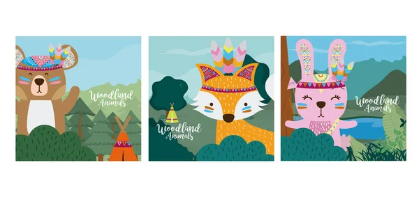 Conjunto Animales Lindos Tarjeta Vector Ilustración Diseño Gráfico — Vector de stock