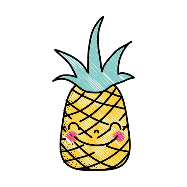 Εικονογράφηση Διάνυσμα Ευτυχισμένο Φρούτα Kawaii Τριμμένο Γλυκός Ανανάς — Διανυσματικό Αρχείο