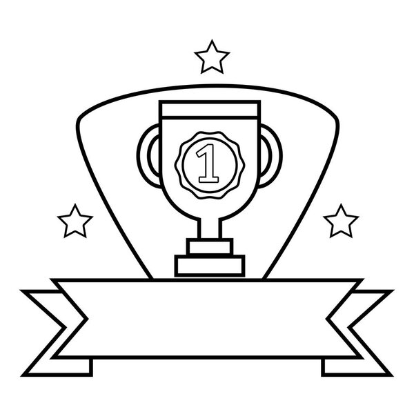 line cup prize emblem with number one and ribbon design vector illustration