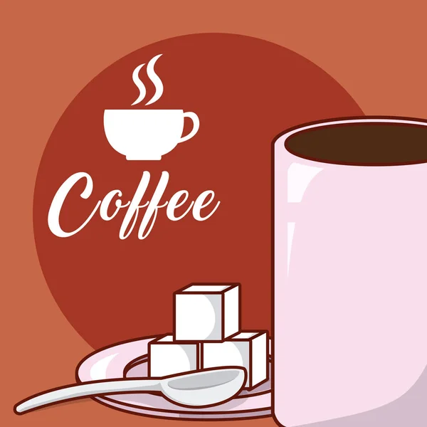 Φλιτζάνι Καφέ Ζάχαρη Κύβους Διανυσματικά Εικονογράφηση Γραφιστικής — Διανυσματικό Αρχείο
