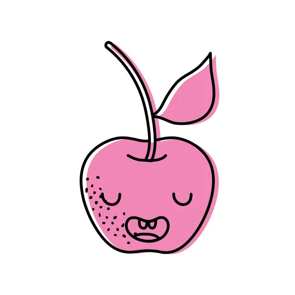 Farbe Niedlich Apfel Kawaii Lustige Fruchtvektor Illustration — Stockvektor