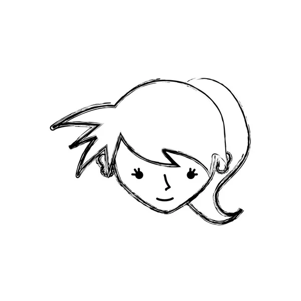 Figura Avatar Menina Cabeça Com Cauda Cabelo Vetor Ilustração — Vetor de Stock