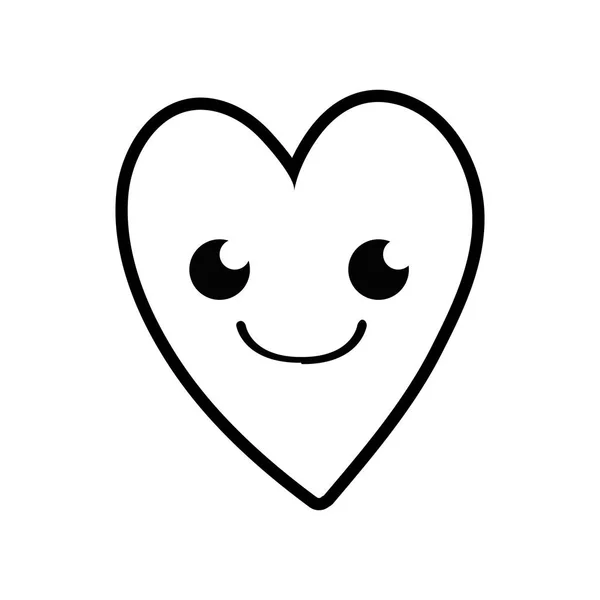 Línea Bonita Sonrisa Corazón Kawaii Dibujo Animado Vector Ilustración — Vector de stock