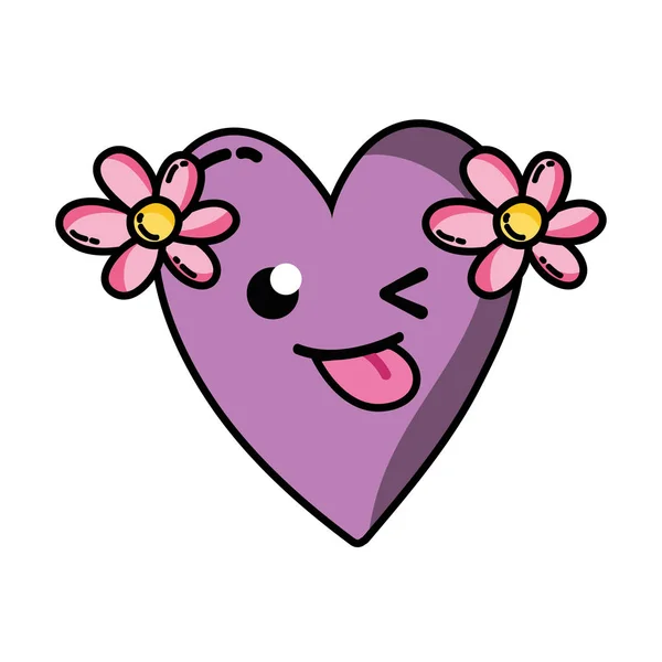 Zabawny Serce Kwiatów Kawaii Kreskówka Wektor Ilustracja — Wektor stockowy