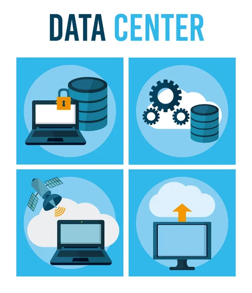 Data Center Quadros Quadrados Coleção Vetorial Ilustração Design Gráfico — Vetor de Stock