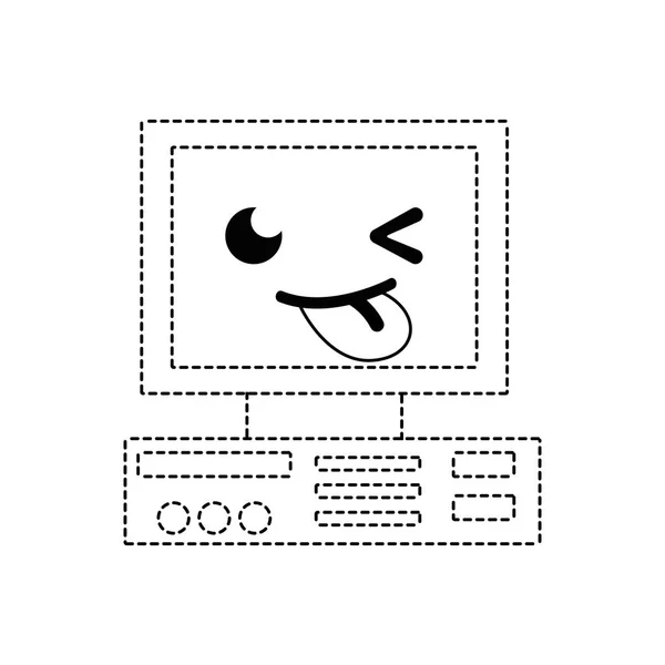 Пунктирная Форма Смешные Милые Компьютерные Технологии Kawaii Векторной Иллюстрации — стоковый вектор