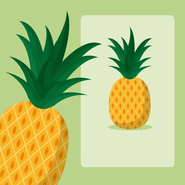 Yeşil Renkli Vektör Çizim Grafik Tasarım Üzerine Lezzetli Ananas — Stok Vektör