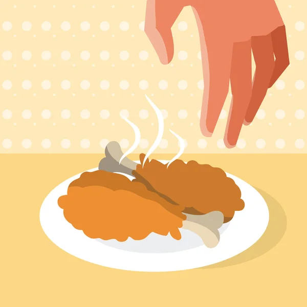 Hand Grabbing Fried Chicken Dish Vector Illustration Graphic Design — Stock Vector