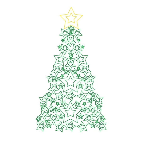Цветовая Линия Сосны Звездами Украшения Рождеству Векторной Иллюстрации — стоковый вектор