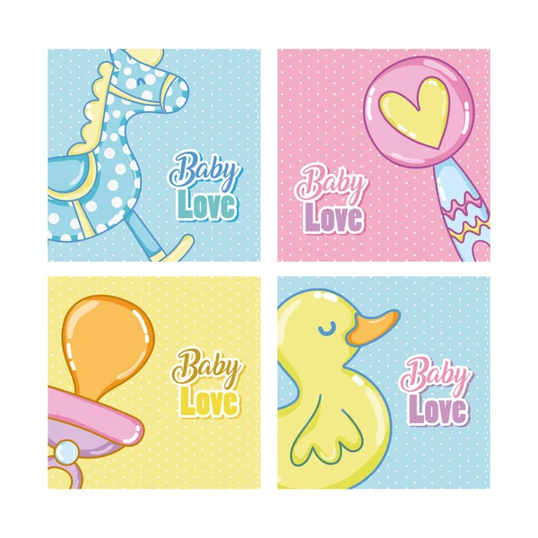 Set Baby Amore Cartoni Animati Carte Vettoriale Illustrazione Design — Vettoriale Stock