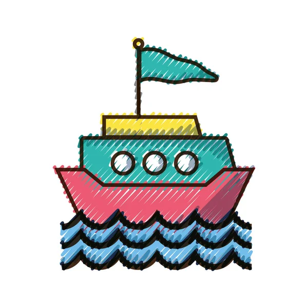 Doodle Schip Vervoer Met Vlag Ontwerp Golven Vector Illustratie — Stockvector