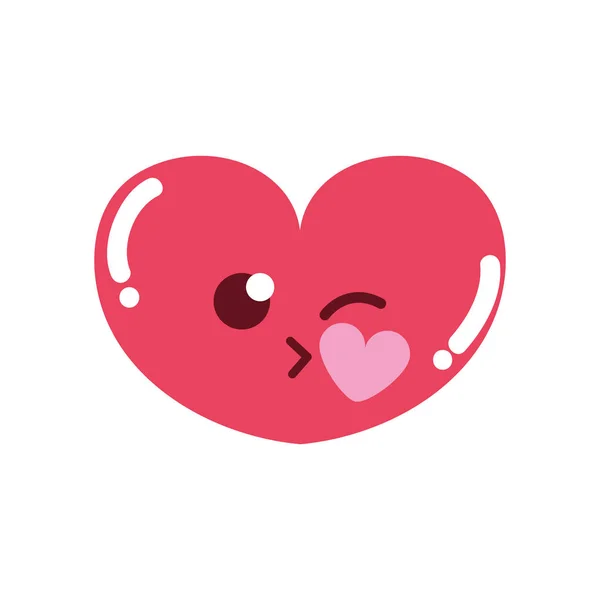 Färgglada Söt Hjärta Med Kiss Kawaii Tecknade Vektorillustration — Stock vektor