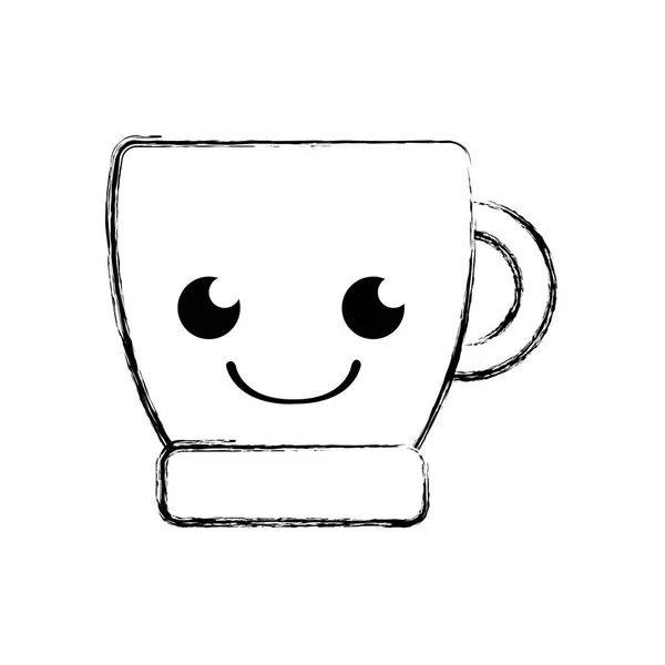 Figura Sorriso Caffè Tazza Kawaii Cartone Animato Vettoriale Illustrazione — Vettoriale Stock