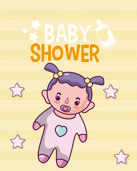 Bébé Douche Carte Mignonne Avec Dessin Animé Vectoriel Illustration Conception — Image vectorielle