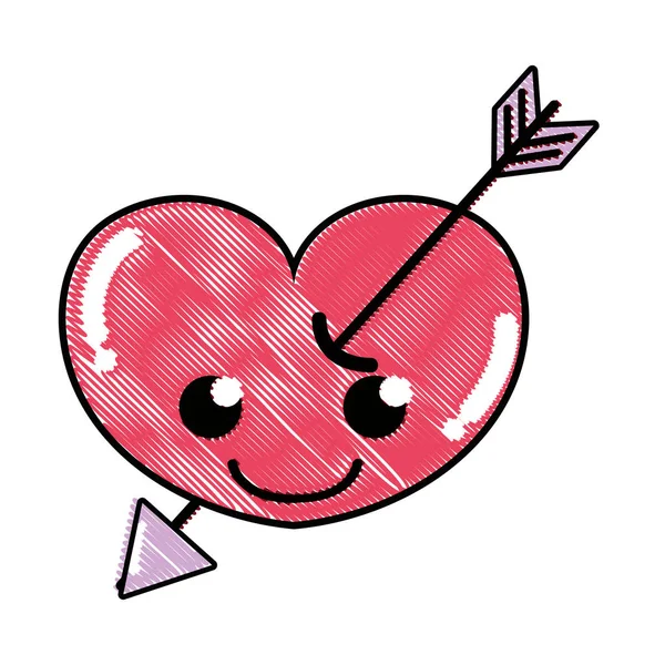 Corazón Sonrisa Rallado Con Flecha Kawaii Carácter Vector Ilustración — Vector de stock