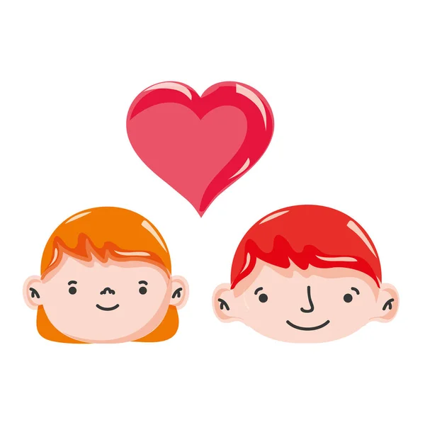Cabeça Casal Conjunto Com Coração Símbolo Amor Vetor Ilustração — Vetor de Stock