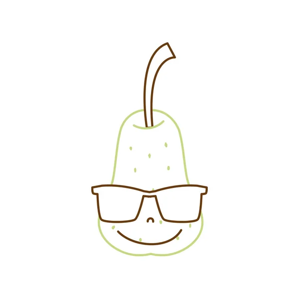 Color Line Šťastný Hrušky Ovoce Sluneční Brýle Kawaii Vektorové Ilustrace — Stockový vektor
