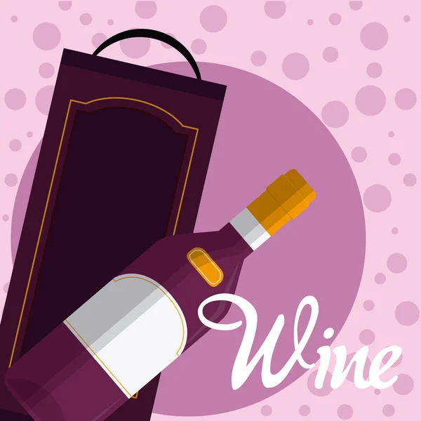 Botella Vino Con Caja Burbujas Púrpura Vector Ilustración Diseño Gráfico — Vector de stock