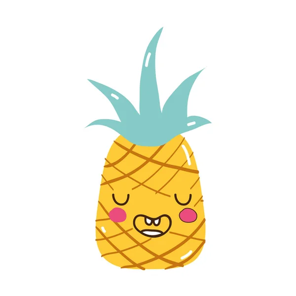 Colorato Carino Ananas Kawaii Divertente Frutta Vettore Illustrazione — Vettoriale Stock