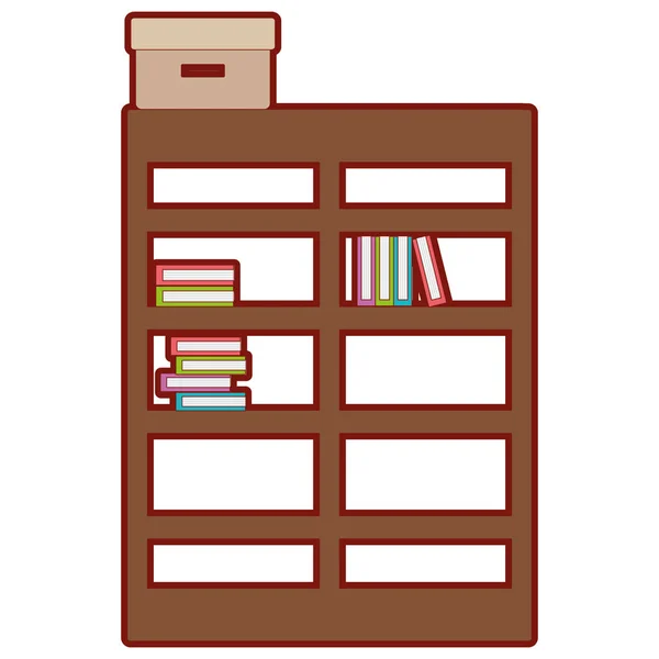 线颜色书柜与书里面和箱子档案向量例证 — 图库矢量图片