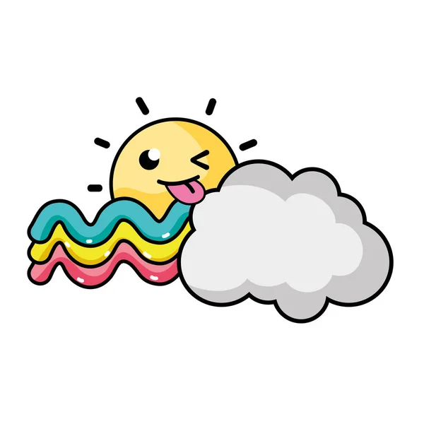 Sol Divertido Con Nube Arco Iris Vector Meteorológico Ilustración — Vector de stock