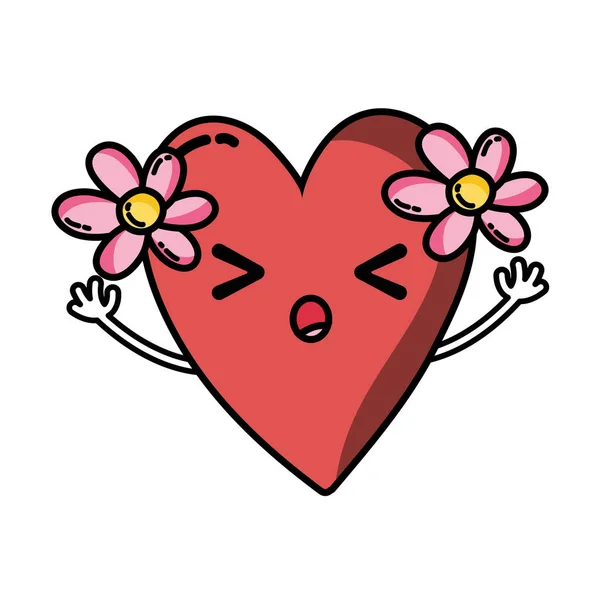 Coeur Endormi Avec Des Fleurs Kawaii Avec Des Bras Illustration — Image vectorielle