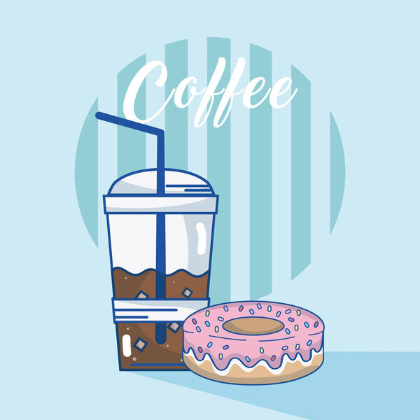 Cold coffee cup with donut vector illustration graphic design