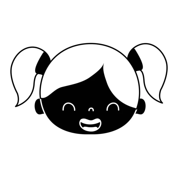 Contour Sourire Fille Tête Avec Deux Queues Cheveux Vecteur Illustration — Image vectorielle