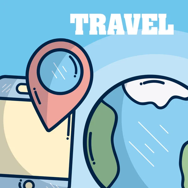 Smartphone Viajar Alrededor Del Mundo Vector Ilustración Diseño Gráfico — Vector de stock