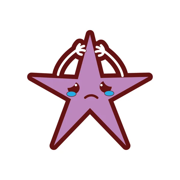 Line Color Crying Shiny Star Kawaii Arms Vector Illustration — Stock Vector