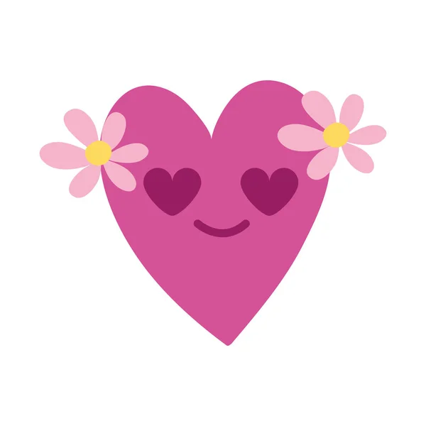Kleurrijke Hart Met Bloemen Liefde Kawaii Cartoon Vectorillustratie — Stockvector