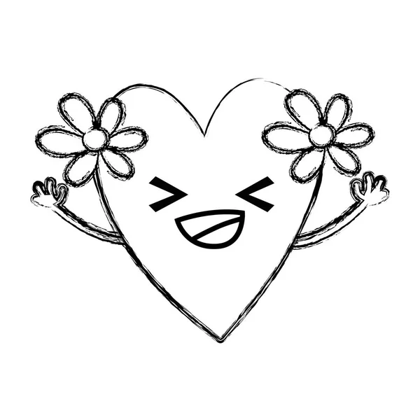 Zjistit Šťastné Srdce Květinami Kawaii Kreslené Vektorové Ilustrace — Stockový vektor