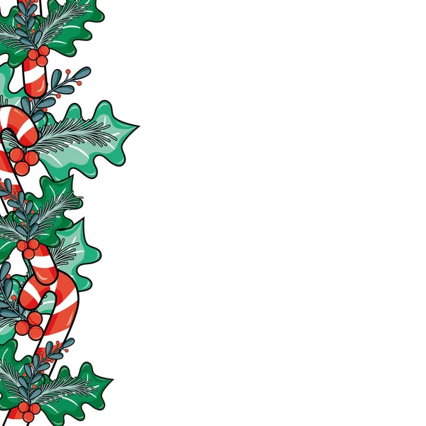 Joyeux Noël Décoration Avec Des Feuilles Des Branches Illustration Vectorielle — Image vectorielle