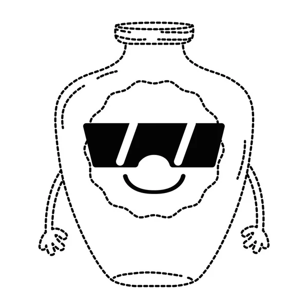 Dotted Shape Smile Mason Jar Kawaii Sticker Arms Vecor Illustration — Stock Vector