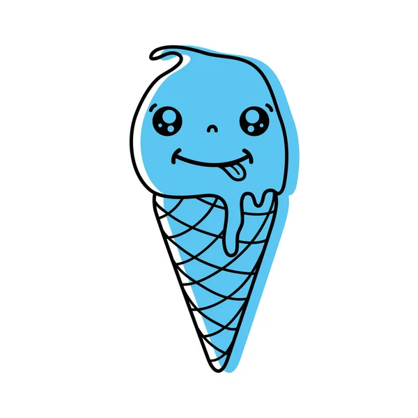 Color Divertido Helado Kawaii Con Ilustración Vector Corneta — Archivo Imágenes Vectoriales